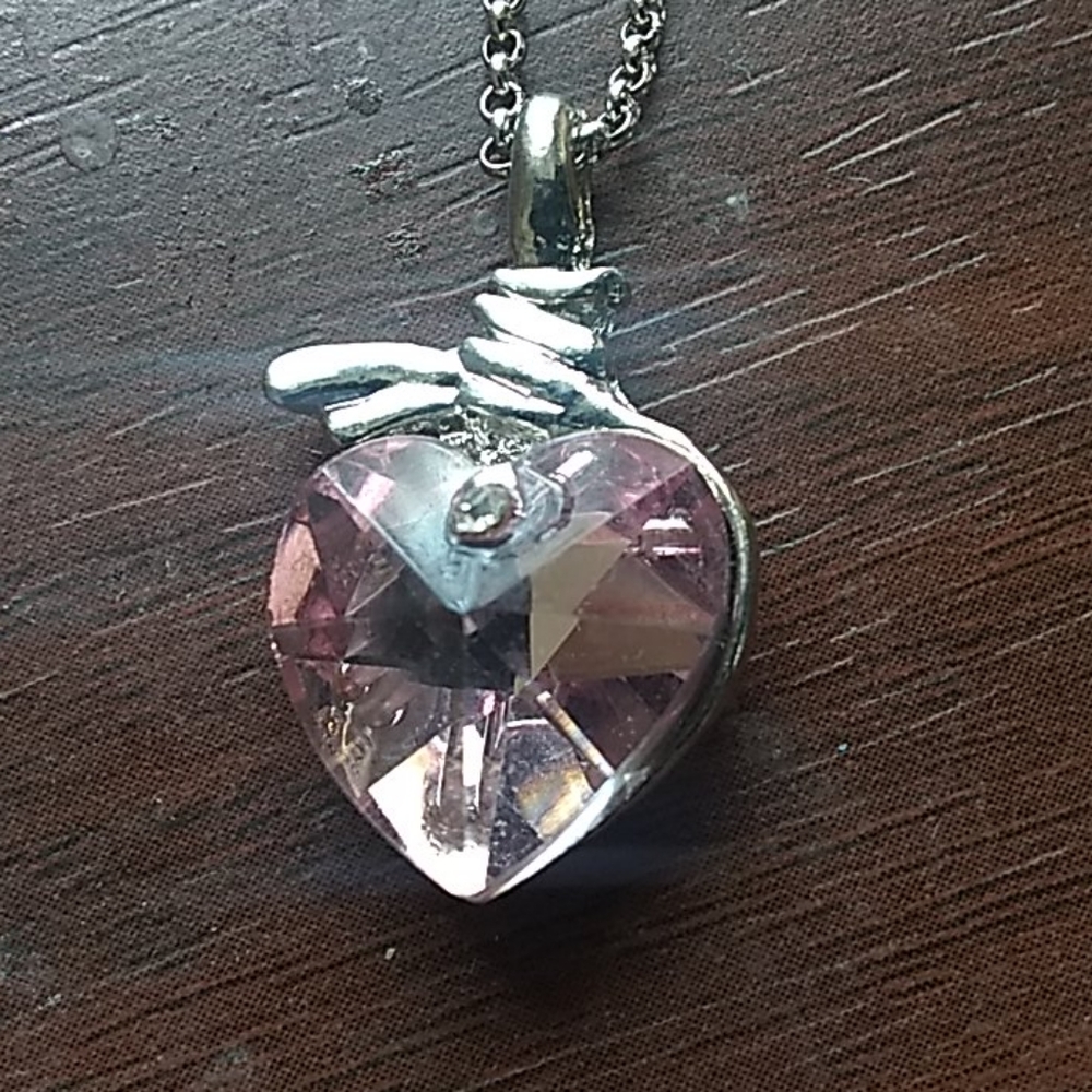 Pink heart crystal charm necklace
